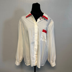 Vintage Women's Haberdashery Button Down Shirt Plus size 18 White Red (pit 23”)